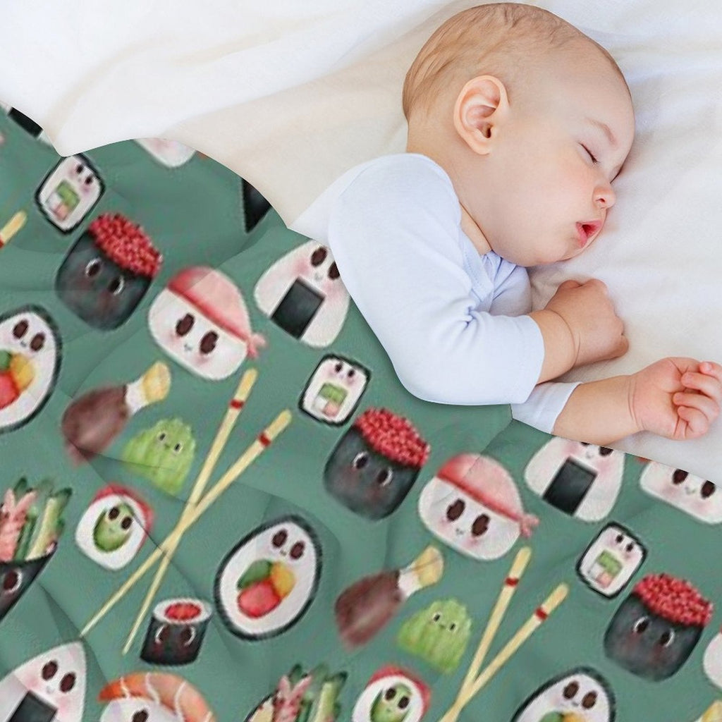 Kawaii Sushi Squad – Cute Japanese Food Illustration Throw Blanket
