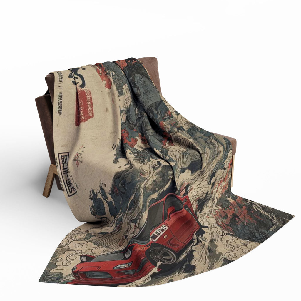 Japanese Art Car Arctic Fleece Blanket, Cozy Throw Blanket, Automotive Decor, Car Lover Gift, Comfortable Bedding, Unique Home Decor