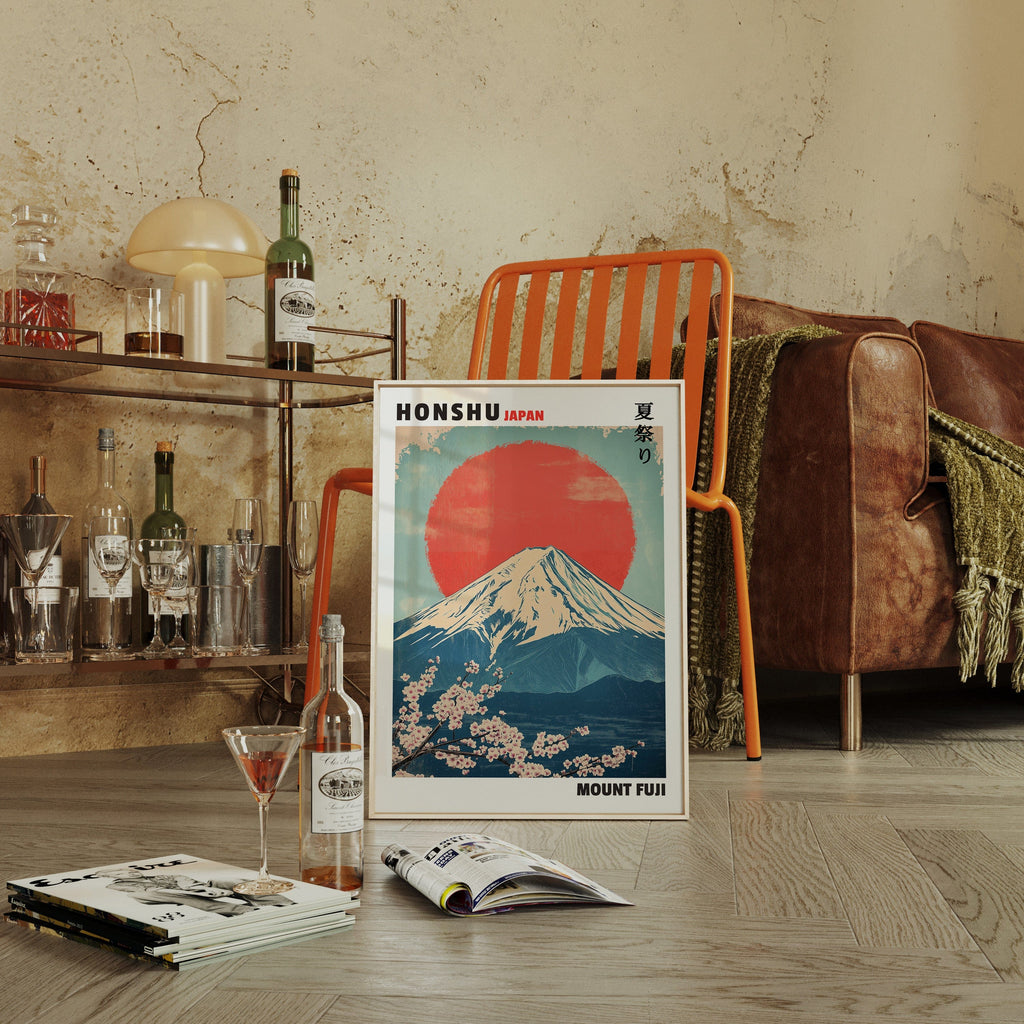 Vintage Mount Fuji – Rising Sun & Cherry Blossoms