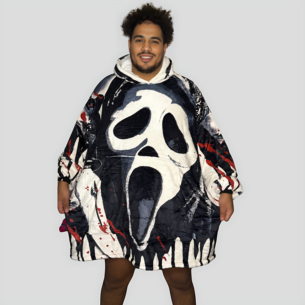Ghost Face Horror Wearable Blanket Hoodie for Kids & Adults