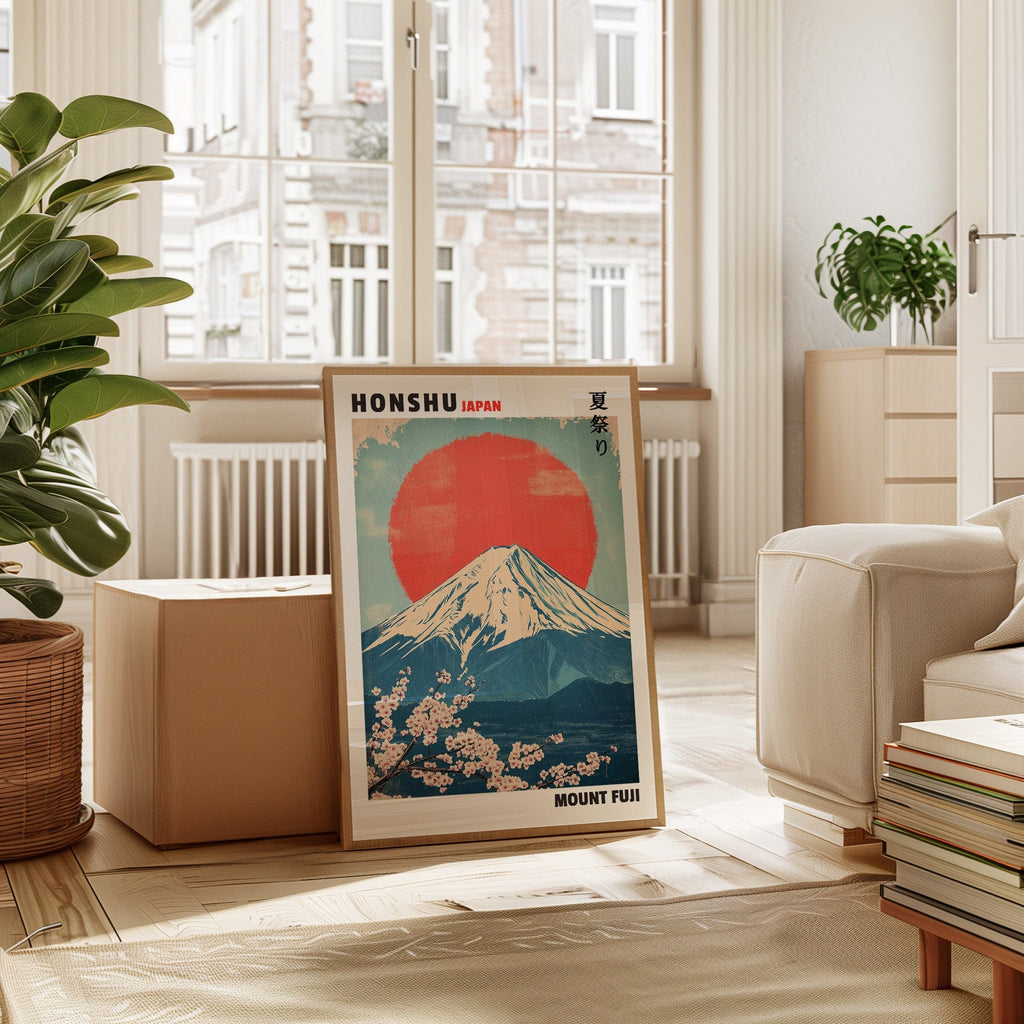 Vintage Mount Fuji – Rising Sun & Cherry Blossoms