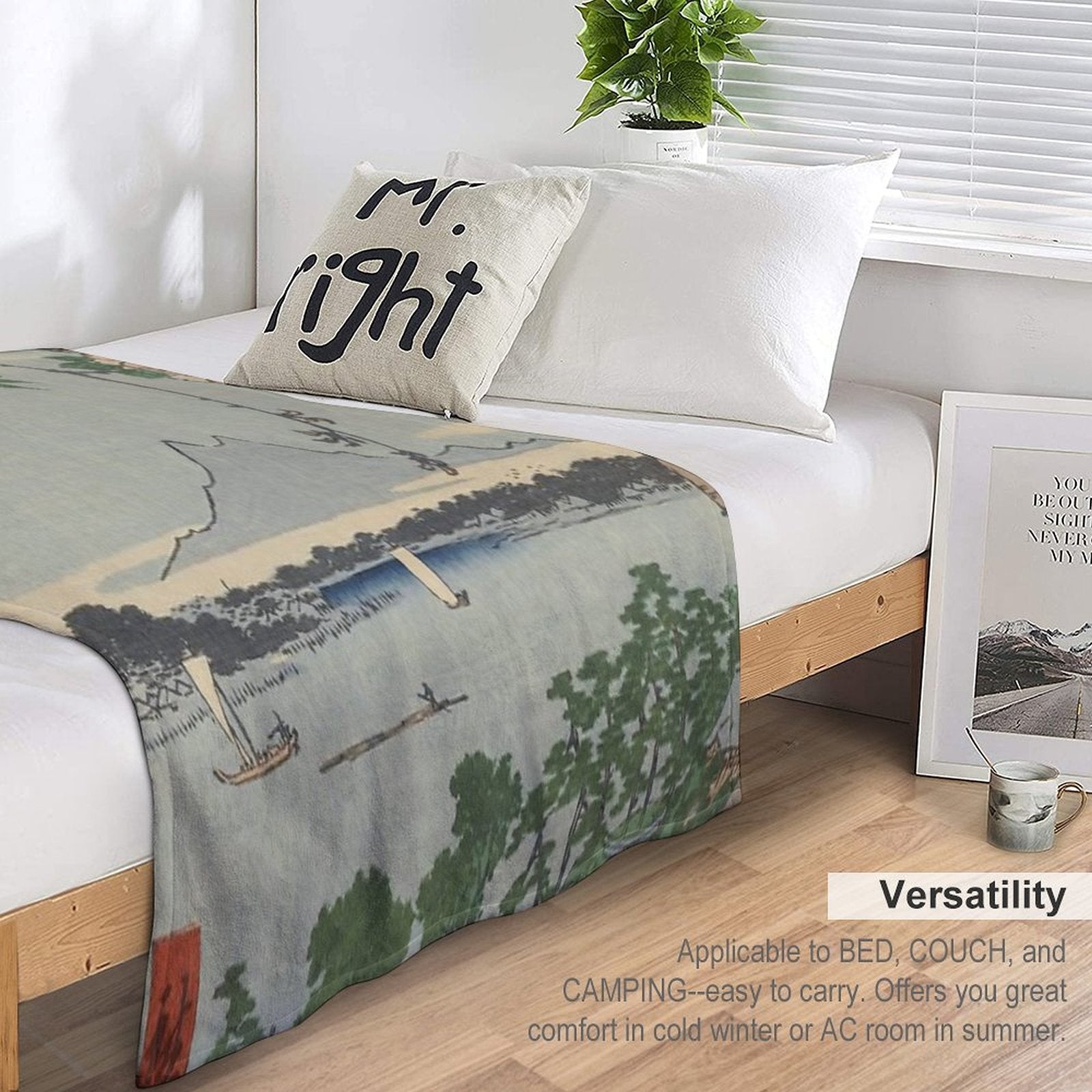 Cherry Blossoms on Spring River Ukiyo-e Japanese Art Throw Blanket