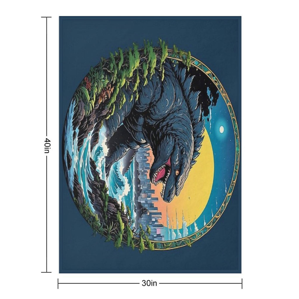 Godzilla Water Monster Gojira Retro Anime Japanese Art Throw Blanket