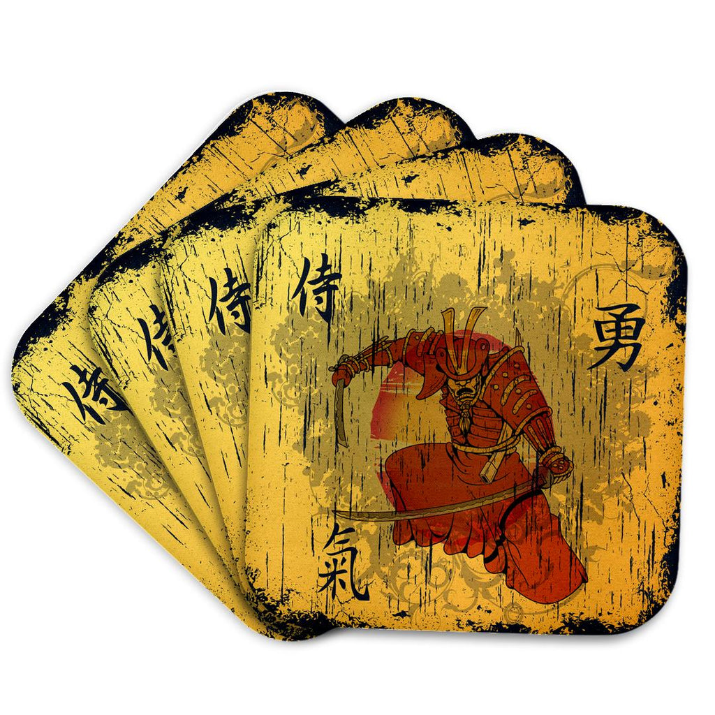3dRose Dooni Designs Oriental Inspired Designs - Japanese Samurai with Swords Kanji Brave Energy Samurai Symbols Oriental Design - Coasters (CST_116373)