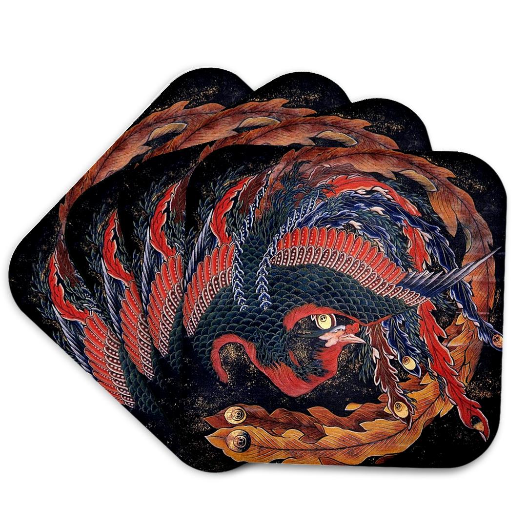 3dRose Florene - Hokusai Japanese Art - Image of Famous Japanese Hokusai Painting Of The Phoenix - Coasters (cst_234284)