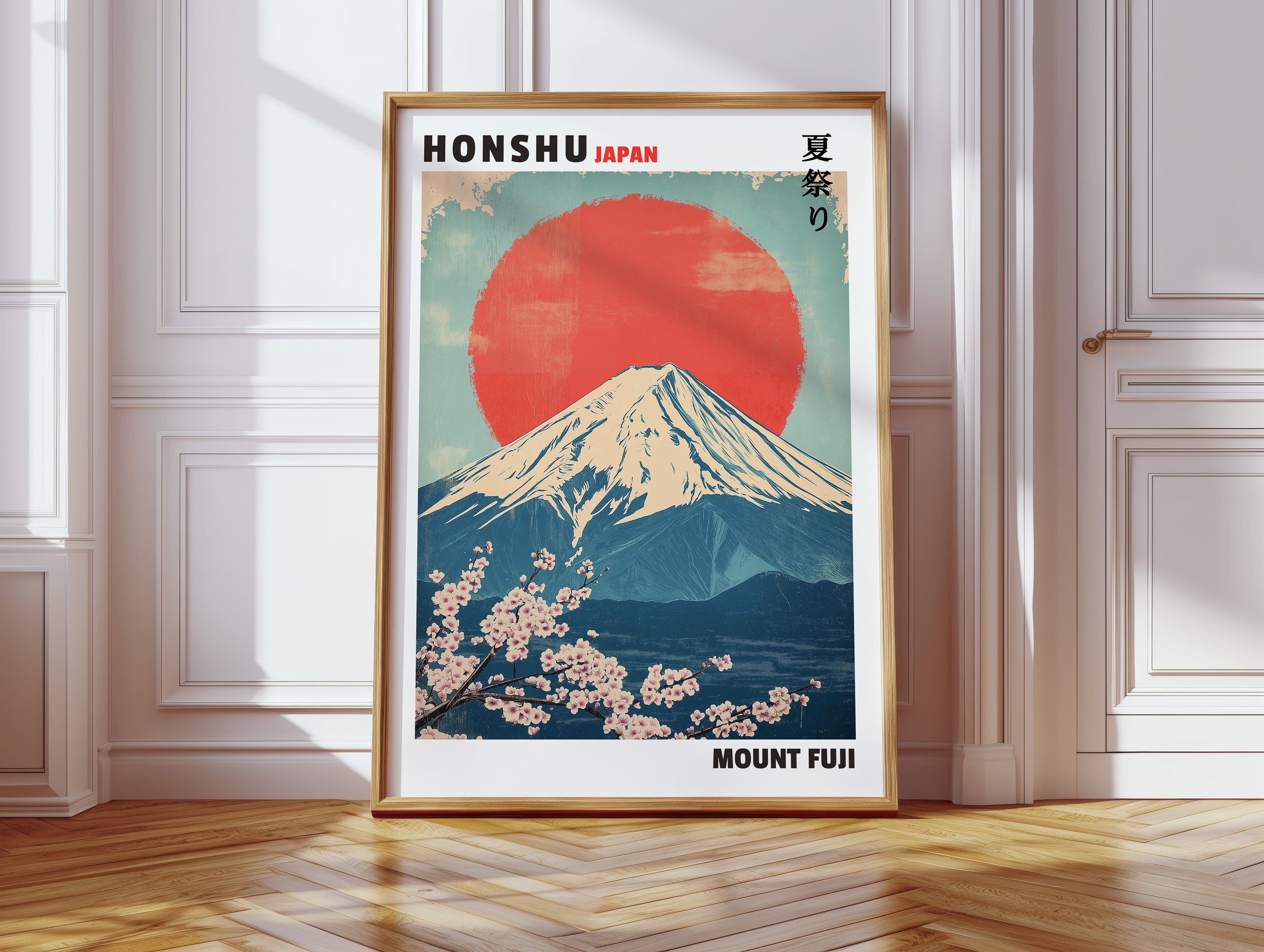 Vintage Mount Fuji – Rising Sun & Cherry Blossoms