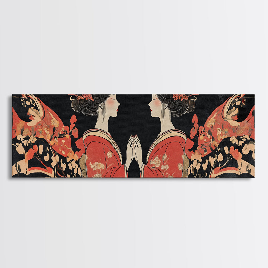 Elegant Geisha Framed Canvas Print Chinoiserie Art Nouveau Print Japanese Zen Art Gift Idea for Her Bedroom Living Room Wall Decor
