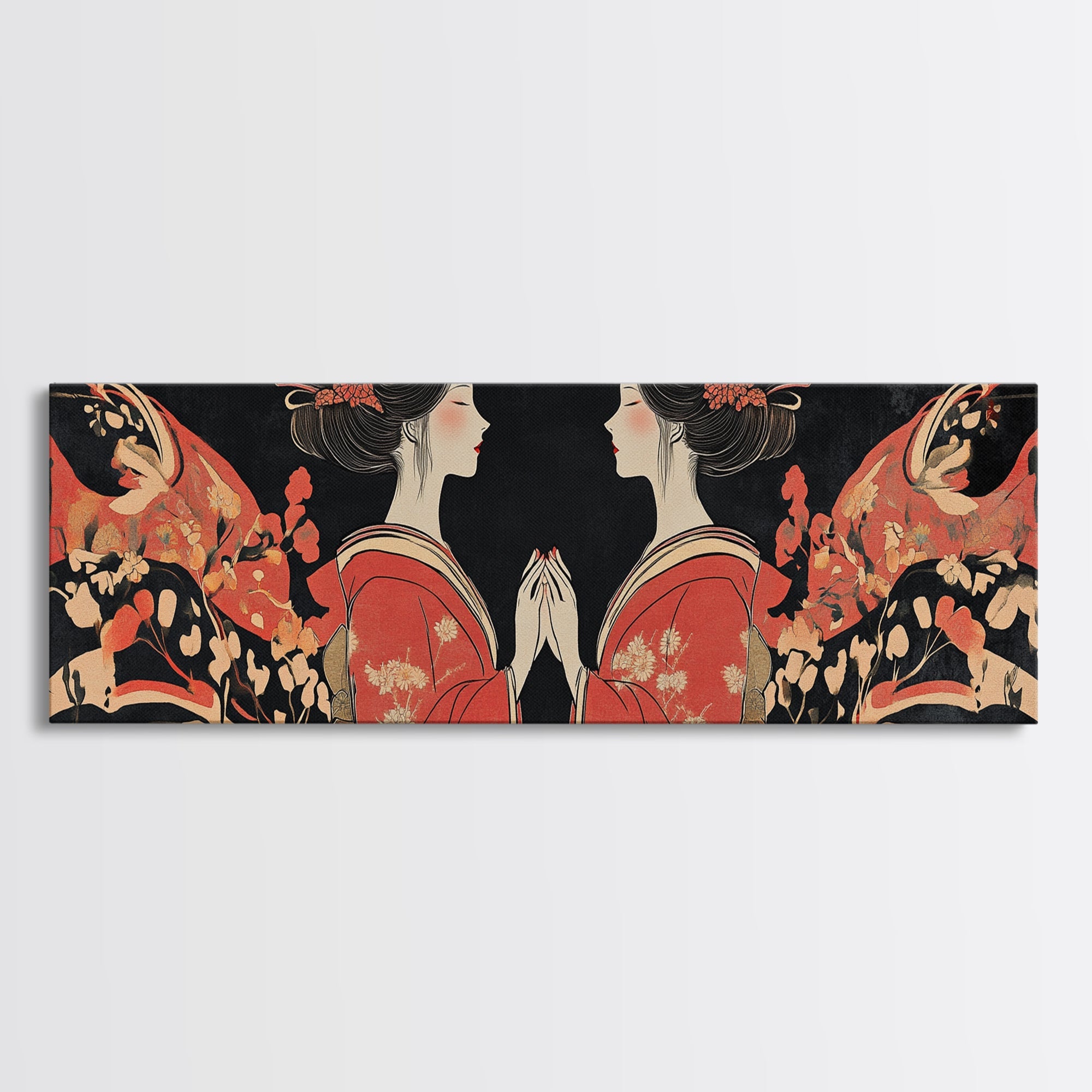 Elegant Geisha Framed Canvas Print Chinoiserie Art Nouveau Print Japanese Zen Art Gift Idea for Her Bedroom Living Room Wall Decor