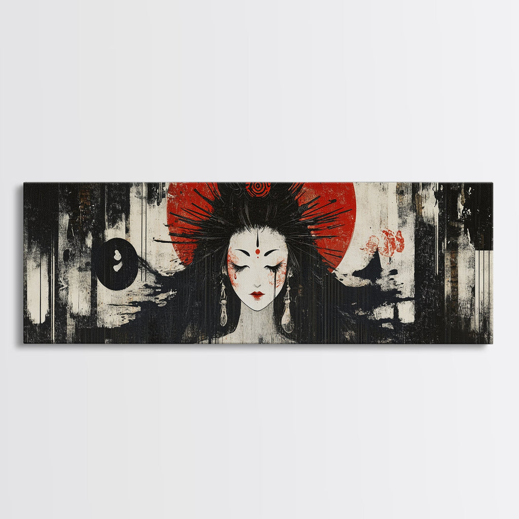 Mystical Goddess Framed Canvas Print Dark Angels Wall Art Japanese-Inspired Sacred Geometry Art Bedroom Wall Decor