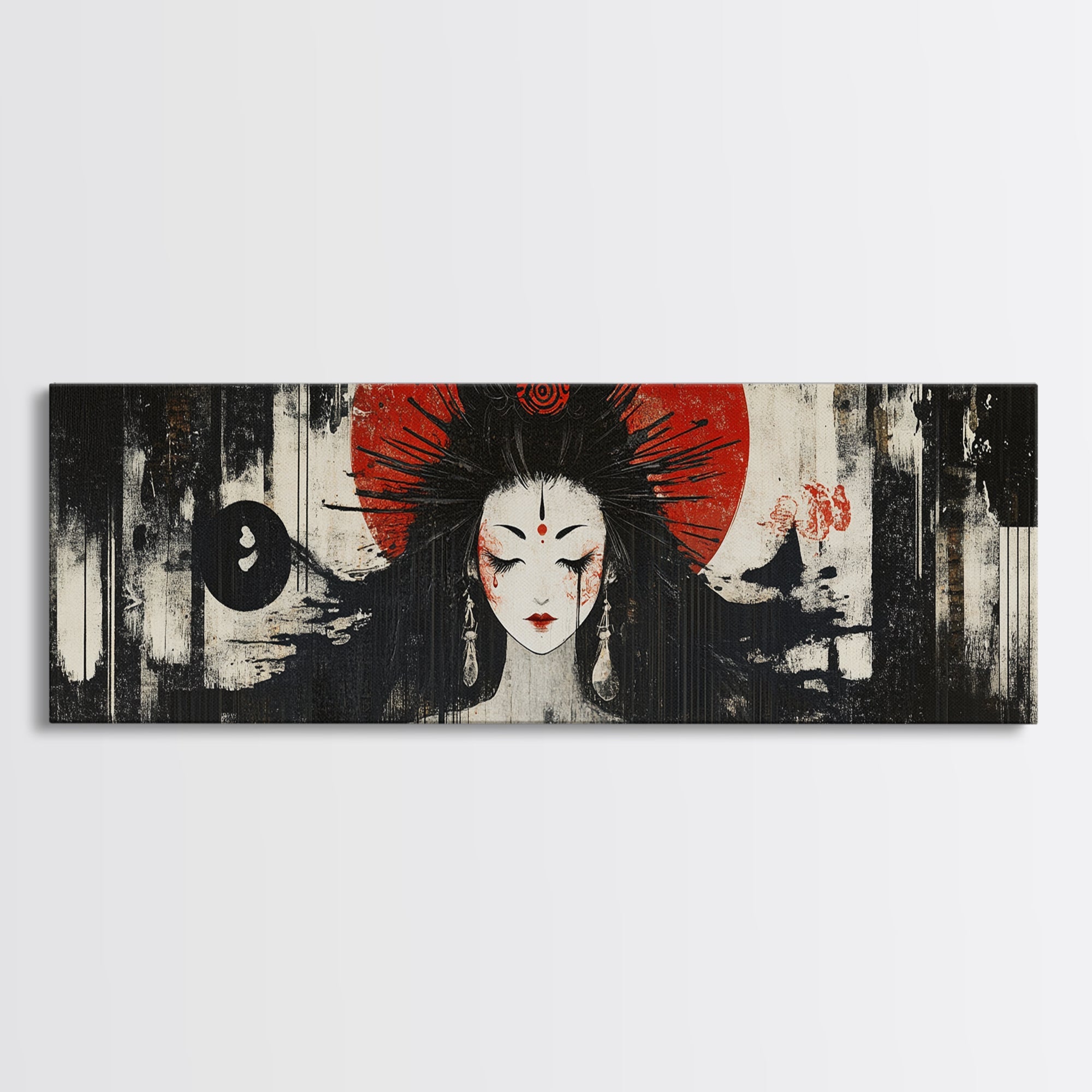 Mystical Goddess Framed Canvas Print Dark Angels Wall Art Japanese-Inspired Sacred Geometry Art Bedroom Wall Decor