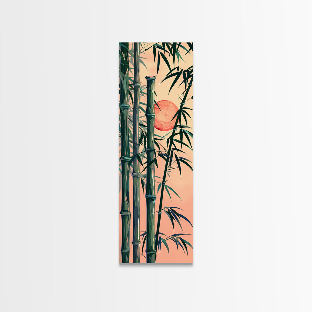 Framed Canvas Print Of Bamboo Stalks And Red Sun, Traditional Japanese Style Wall Art Ready To Hang For Asian Inspired Decor