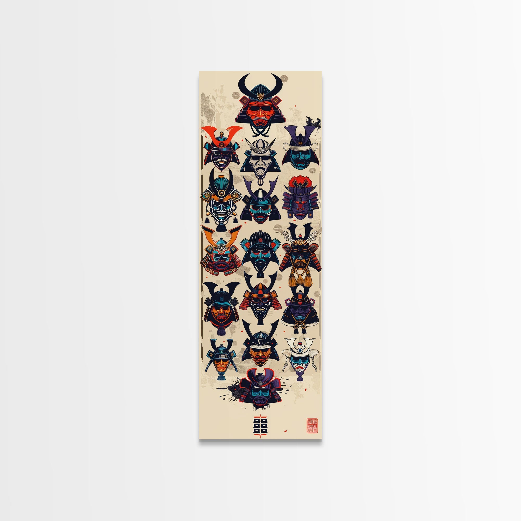 Canvas Print Traditional Japanese Samurai Helmets Collection, Intricate Details In Warrior Masks, Bold Cultural Decor For Any Space