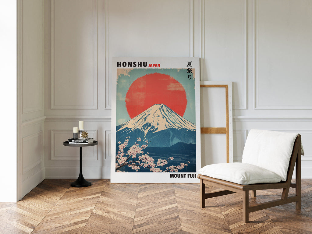 Vintage Mount Fuji – Rising Sun & Cherry Blossoms