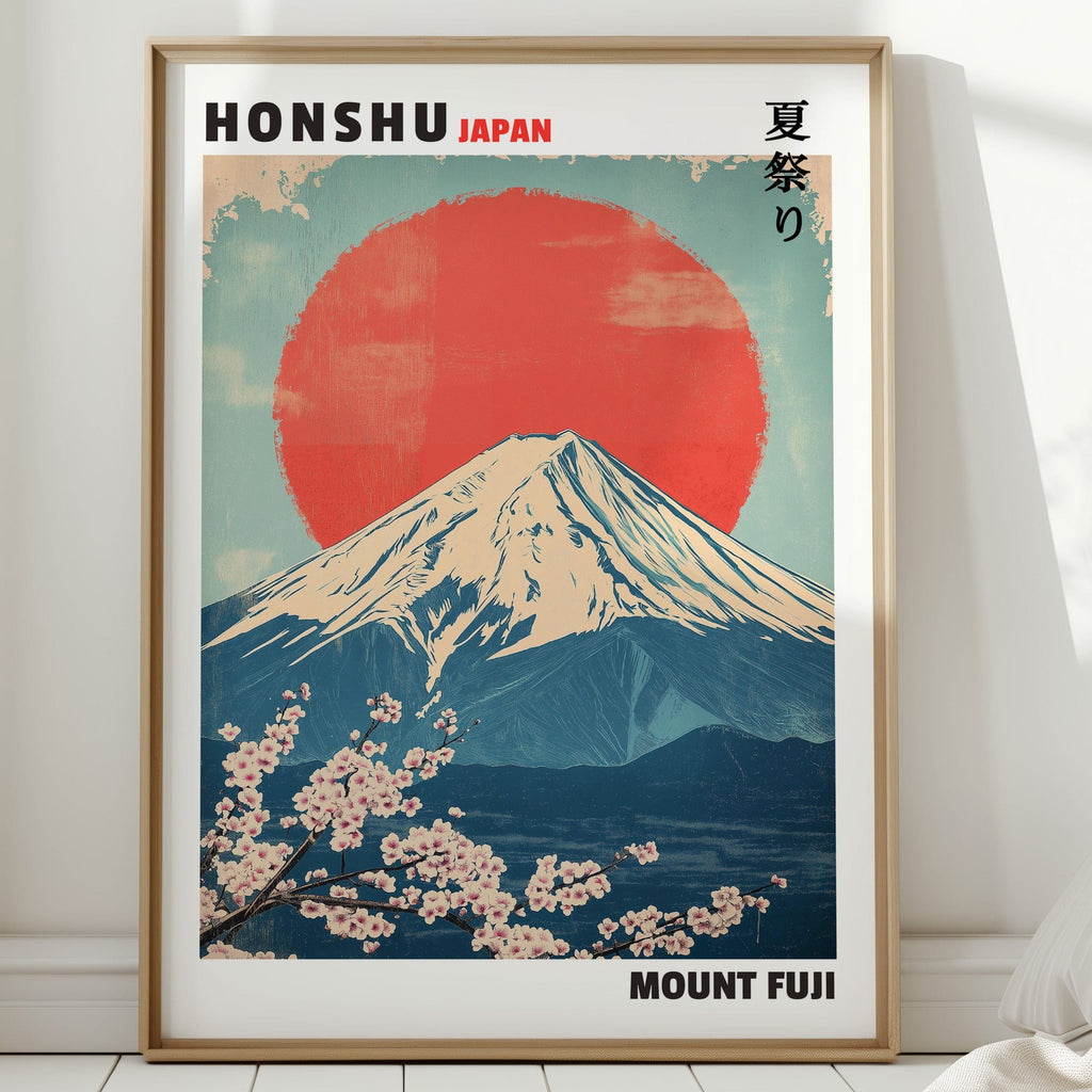 Vintage Mount Fuji – Rising Sun & Cherry Blossoms