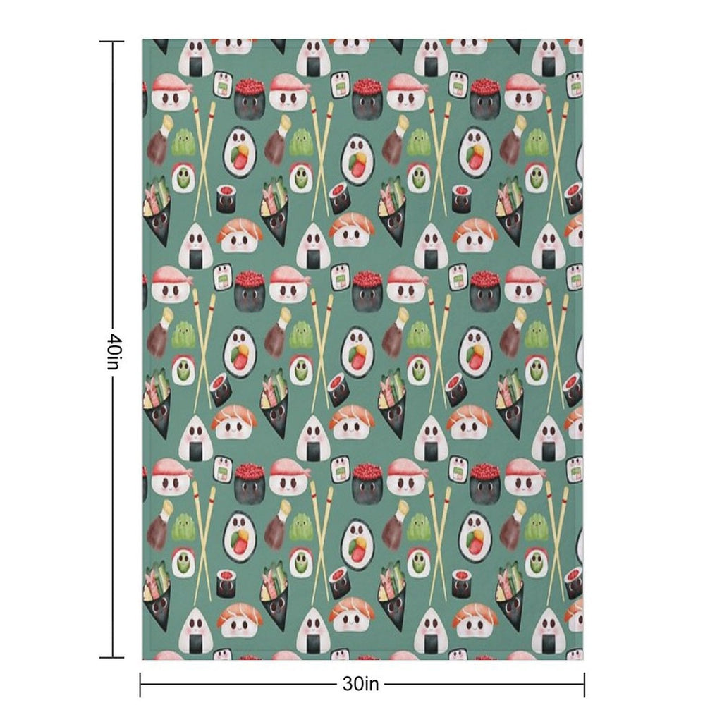 Kawaii Sushi Squad – Cute Japanese Food Illustration Throw Blanket