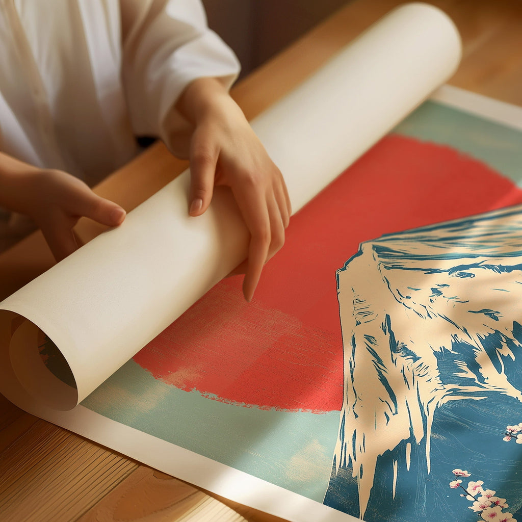 Vintage Mount Fuji – Rising Sun & Cherry Blossoms