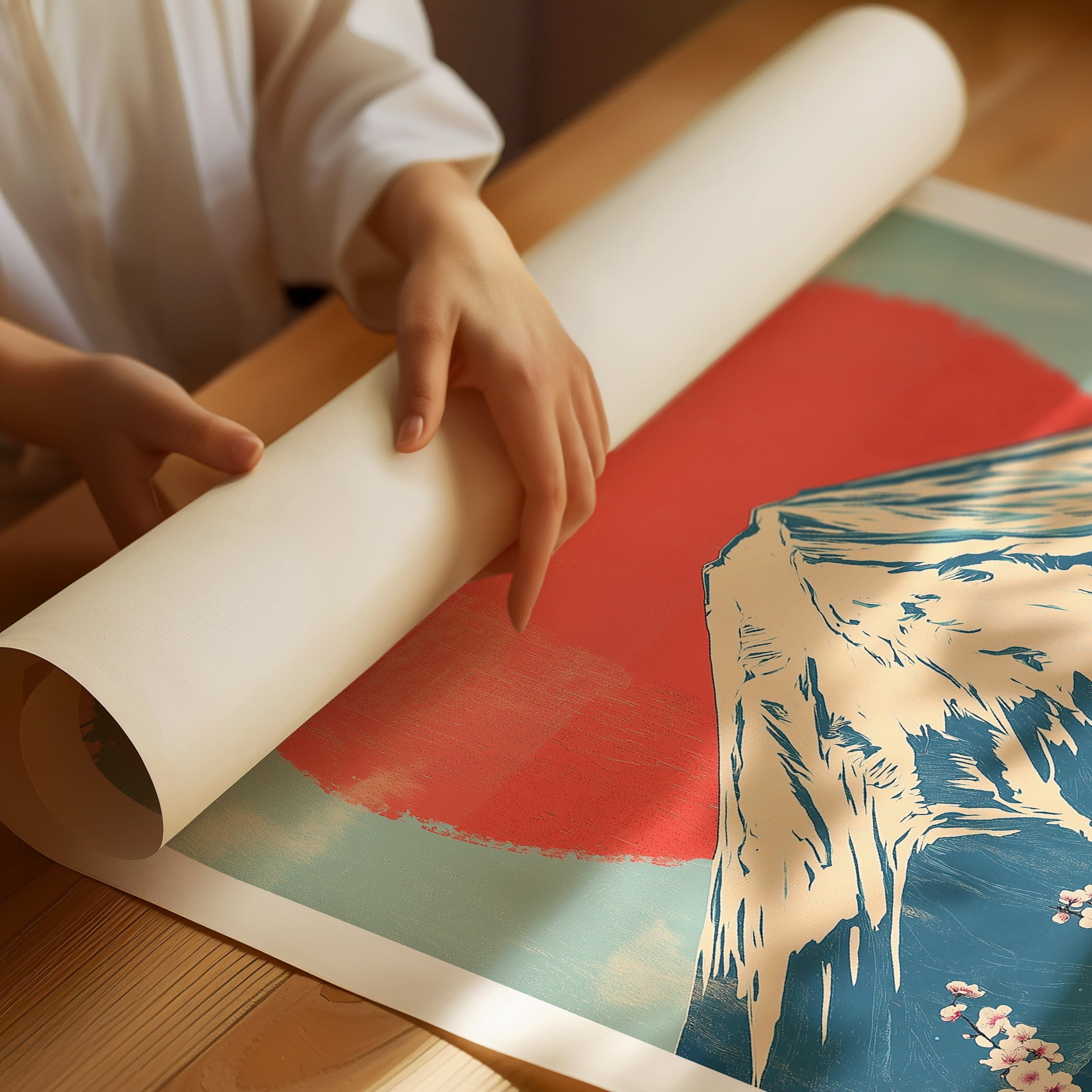 Vintage Mount Fuji – Rising Sun & Cherry Blossoms