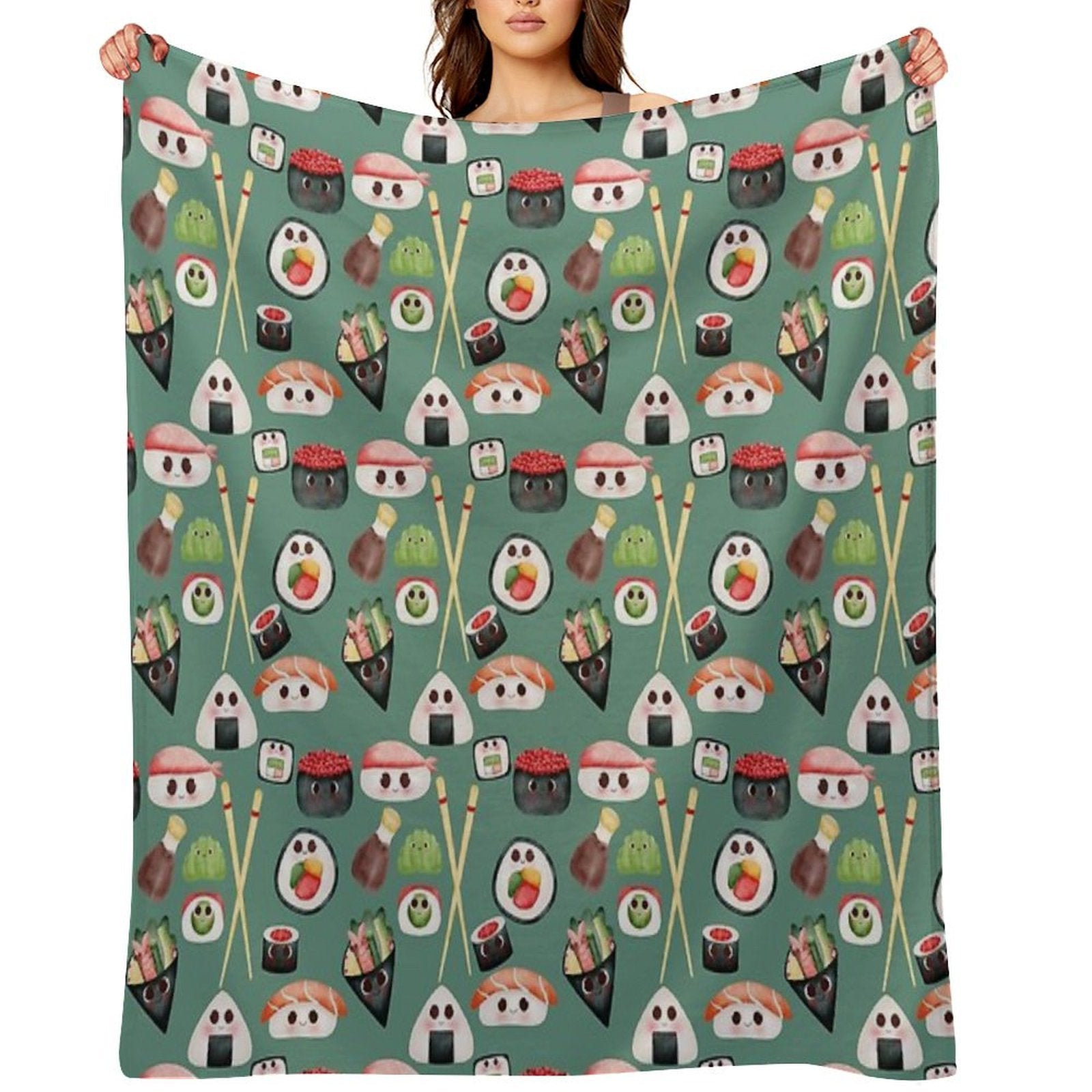 Kawaii Sushi Squad – Cute Japanese Food Illustration Throw Blanket
