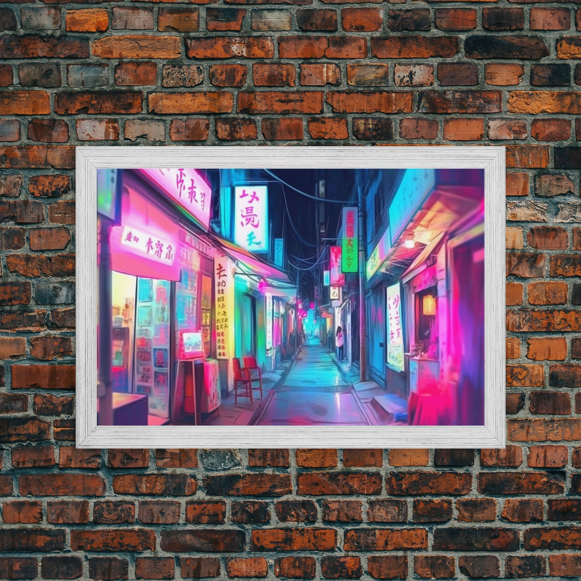 Retro Japanese market Wall art, Framed Canvas Print, Neon Style, Living room decor, Pop Art, Neon colors, Pink colors, Above bed art
