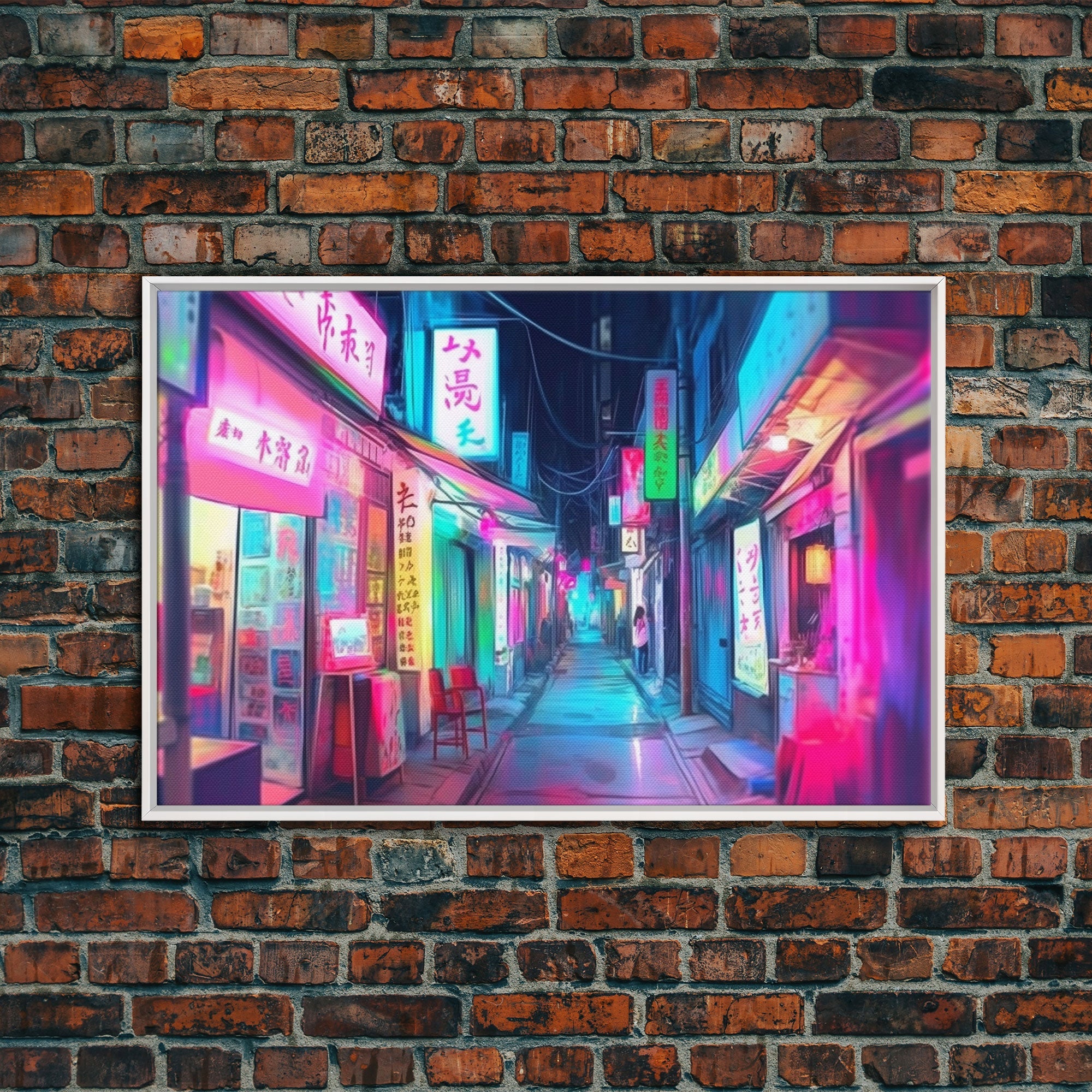 Retro Japanese market Wall art, Framed Canvas Print, Neon Style, Living room decor, Pop Art, Neon colors, Pink colors, Above bed art