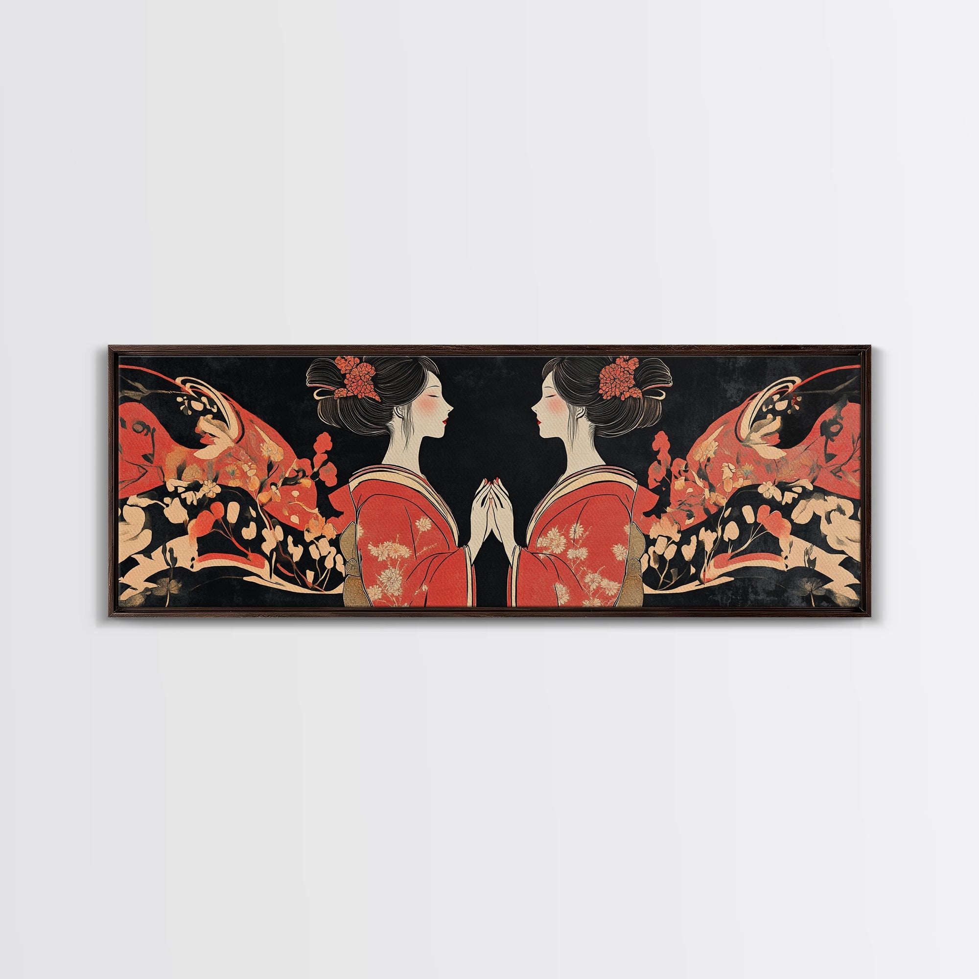 Elegant Geisha Framed Canvas Print Chinoiserie Art Nouveau Print Japanese Zen Art Gift Idea for Her Bedroom Living Room Wall Decor