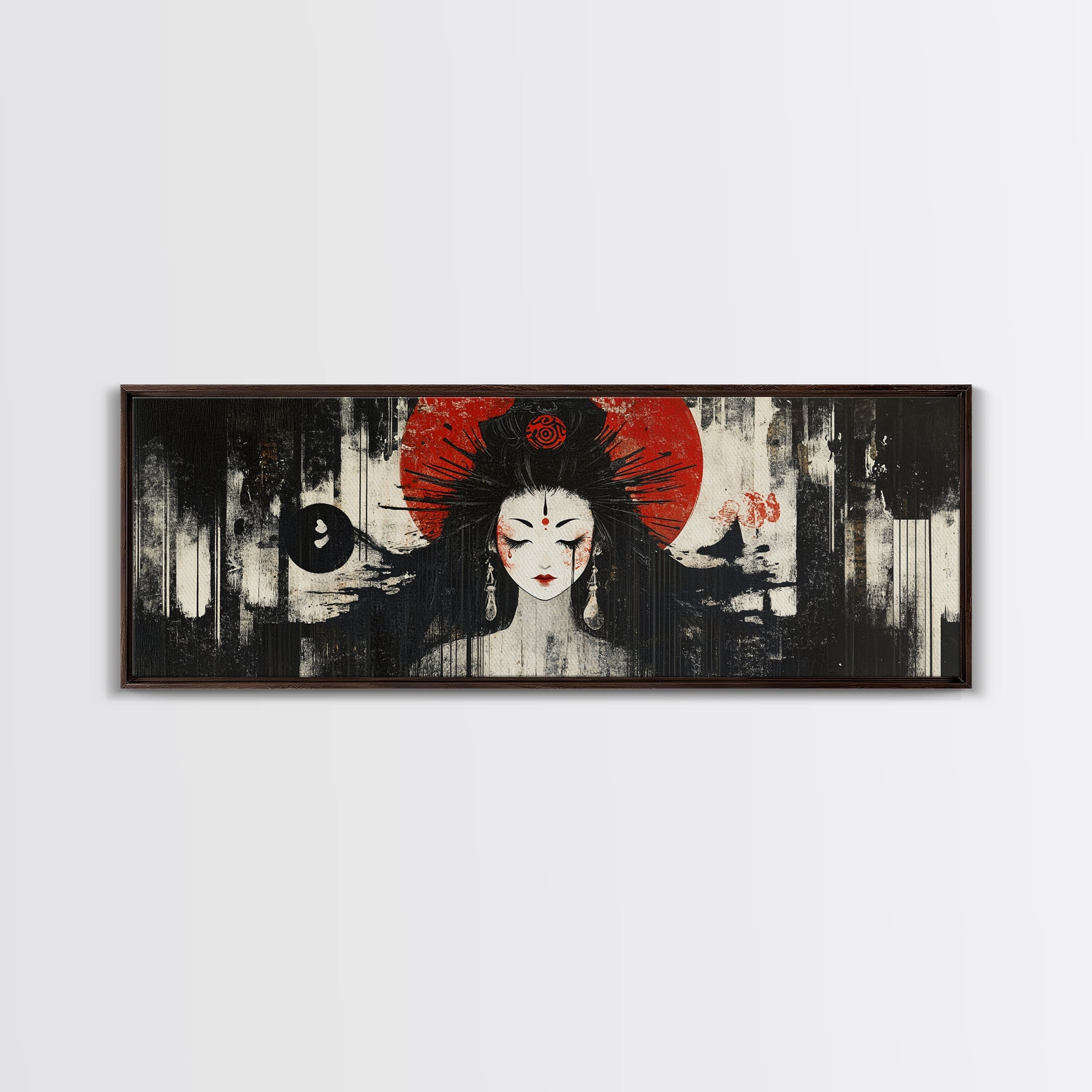 Mystical Goddess Framed Canvas Print Dark Angels Wall Art Japanese-Inspired Sacred Geometry Art Bedroom Wall Decor