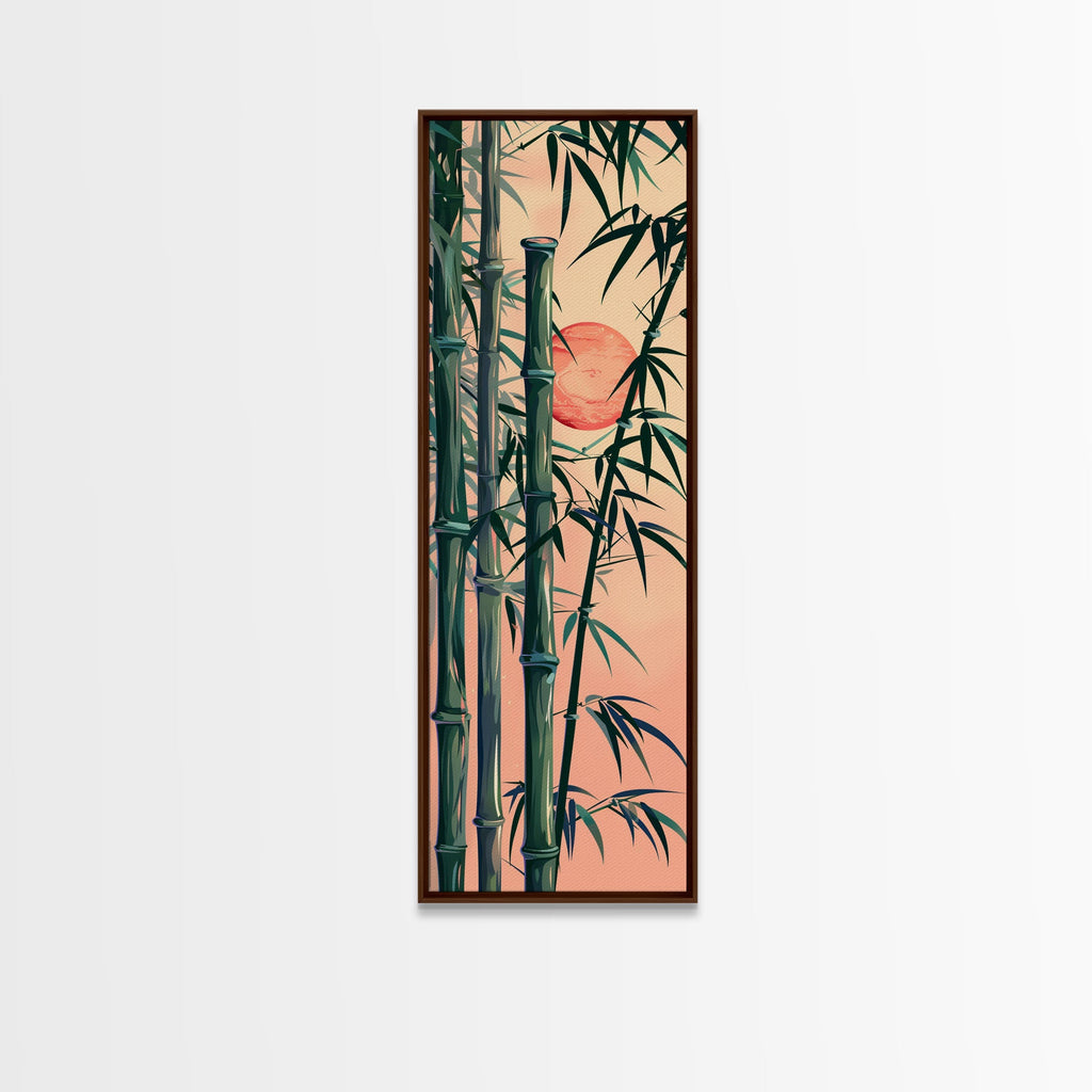 Framed Canvas Print Of Bamboo Stalks And Red Sun, Traditional Japanese Style Wall Art Ready To Hang For Asian Inspired Decor