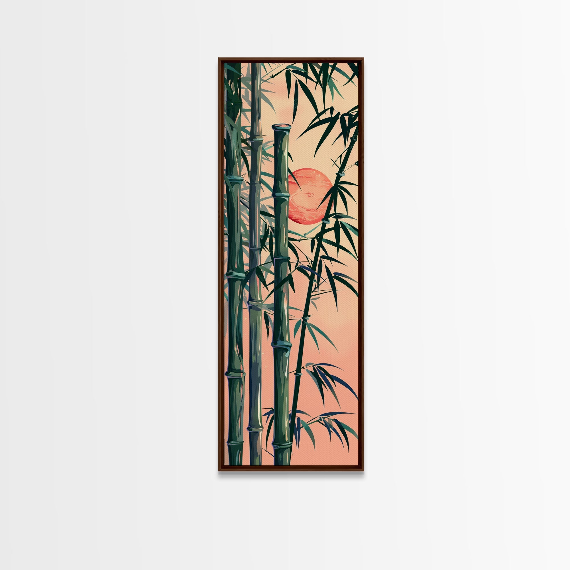 Framed Canvas Print Of Bamboo Stalks And Red Sun, Traditional Japanese Style Wall Art Ready To Hang For Asian Inspired Decor