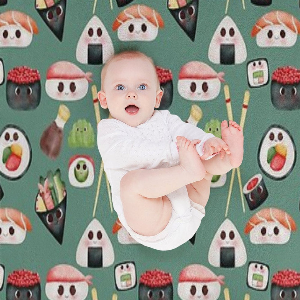 Kawaii Sushi Squad – Cute Japanese Food Illustration Throw Blanket