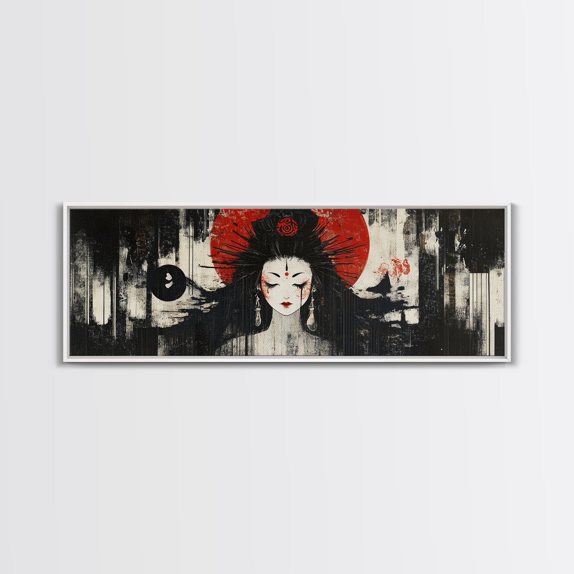 Mystical Goddess Framed Canvas Print Dark Angels Wall Art Japanese-Inspired Sacred Geometry Art Bedroom Wall Decor