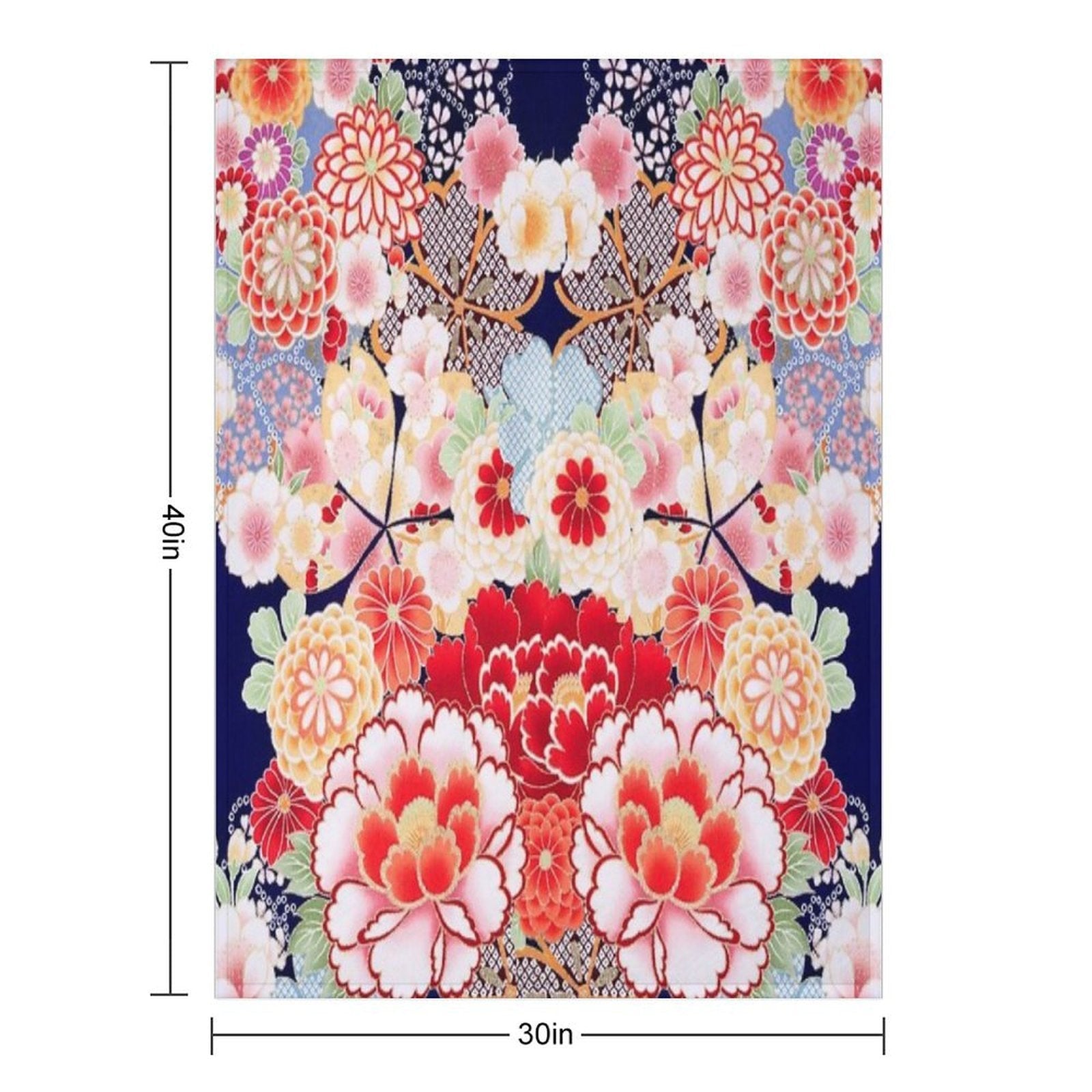 ANTIQUE JAPANESE FLOWERS Pink White Wild Roses Kimono Style Floral Throw Blanket