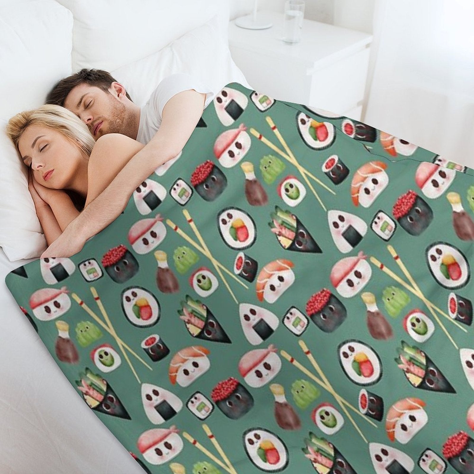 Kawaii Sushi Squad – Cute Japanese Food Illustration Throw Blanket