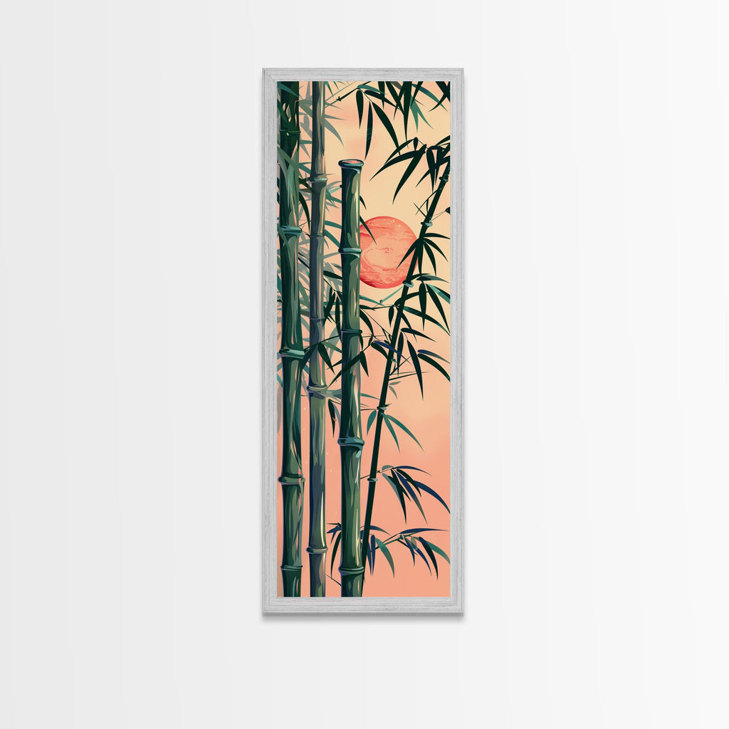 Framed Canvas Print Of Bamboo Stalks And Red Sun, Traditional Japanese Style Wall Art Ready To Hang For Asian Inspired Decor
