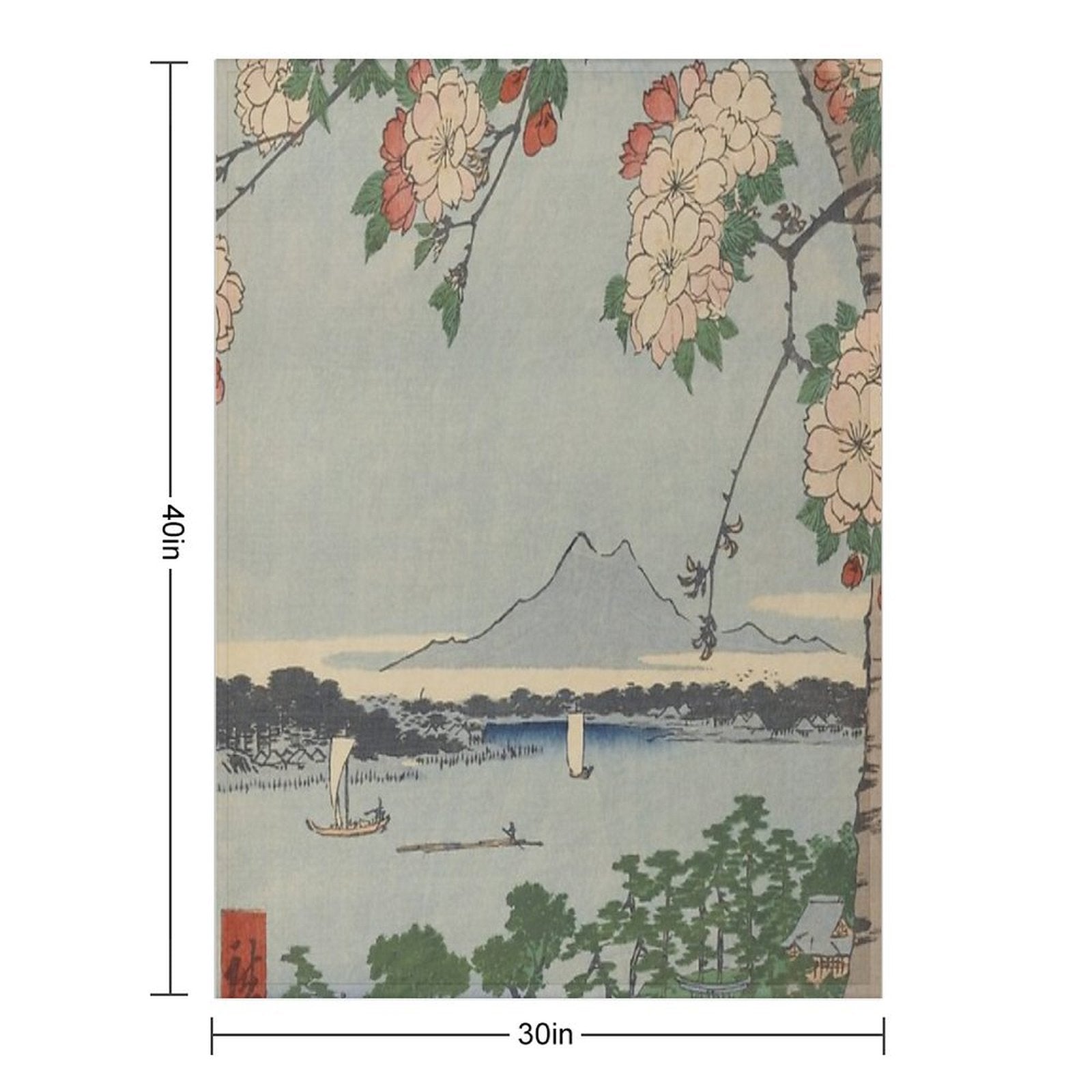 Cherry Blossoms on Spring River Ukiyo-e Japanese Art Throw Blanket