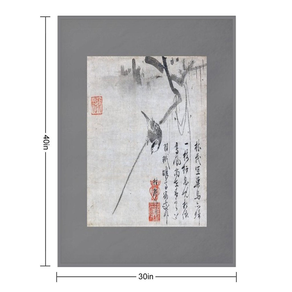 Bird on A Branch (Restored Japanese Artwork) Throw Blanket