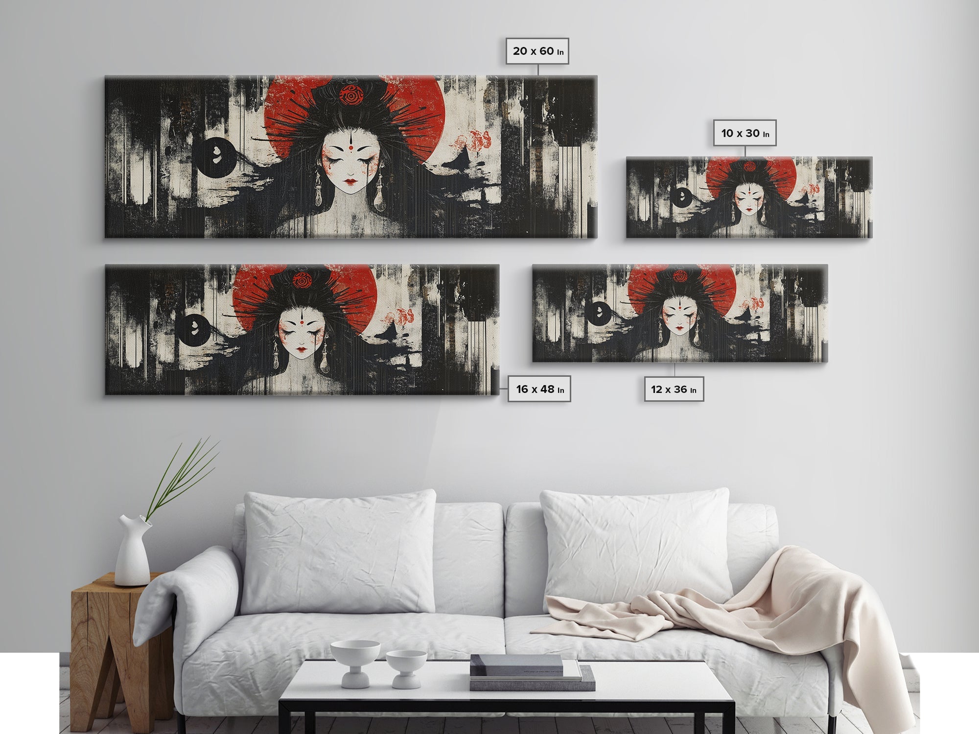 Mystical Goddess Framed Canvas Print Dark Angels Wall Art Japanese-Inspired Sacred Geometry Art Bedroom Wall Decor