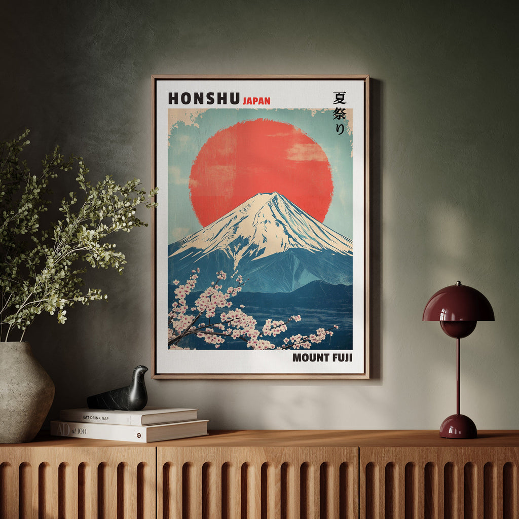 Vintage Mount Fuji – Rising Sun & Cherry Blossoms