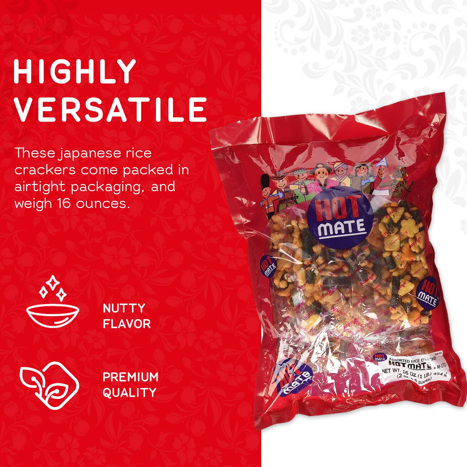 Shirakiku Hot Mate Japanese Rice Crackers - Arare Mix with Wasabi Peas (16 oz)