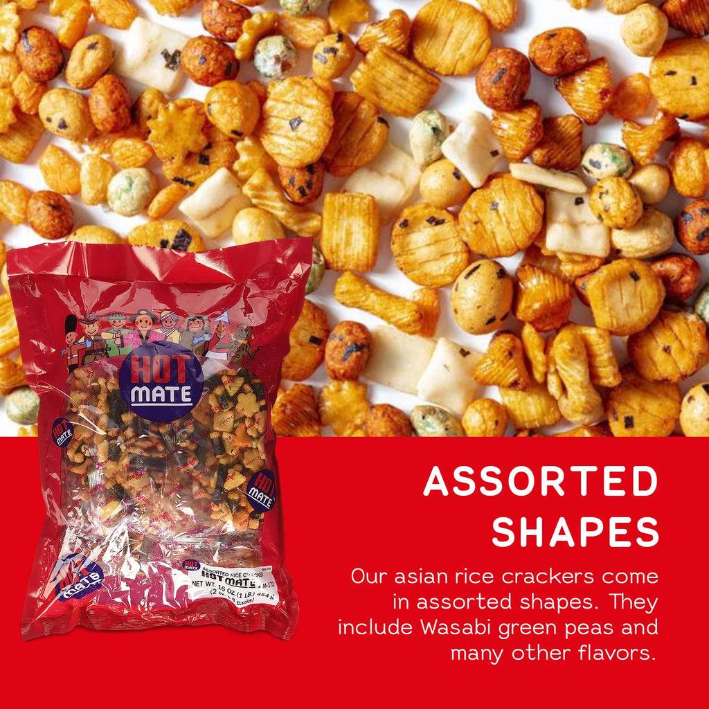 Shirakiku Hot Mate Japanese Rice Crackers - Arare Mix with Wasabi Peas (16 oz)