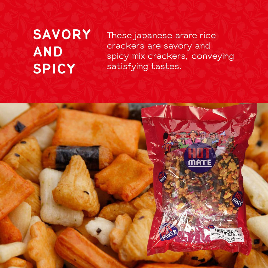 Shirakiku Hot Mate Japanese Rice Crackers - Arare Mix with Wasabi Peas (16 oz)