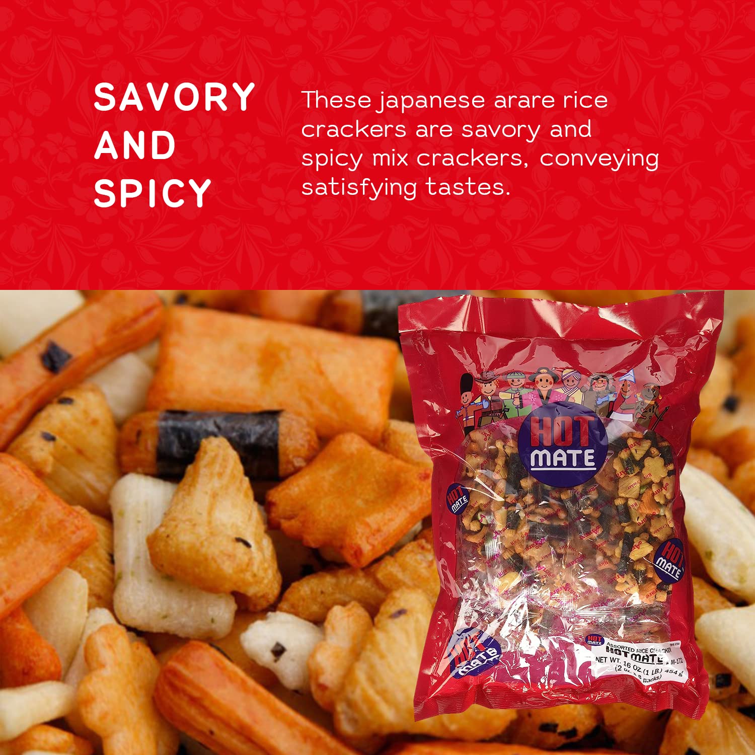 Shirakiku Hot Mate Japanese Rice Crackers - Arare Mix with Wasabi Peas (16 oz)