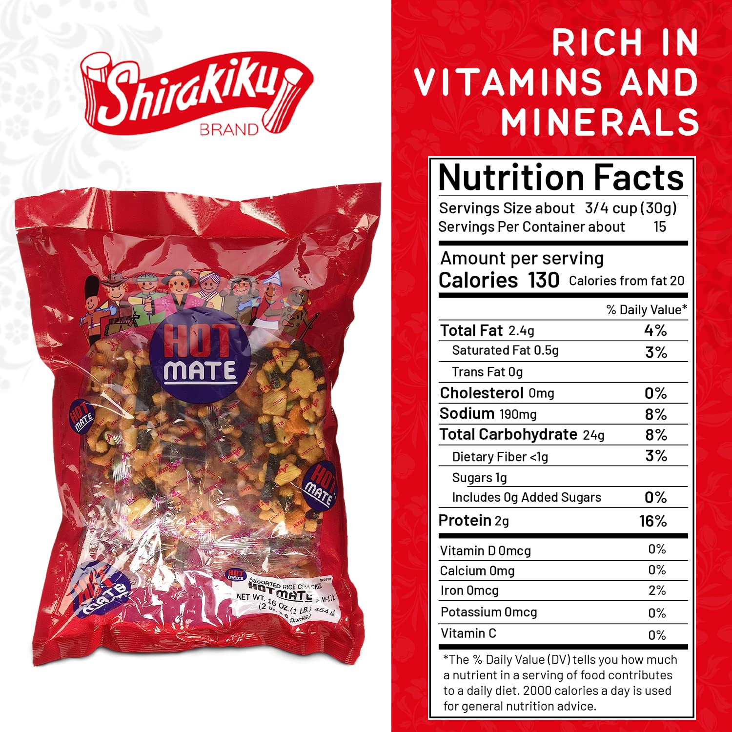 Shirakiku Hot Mate Japanese Rice Crackers - Arare Mix with Wasabi Peas (16 oz)