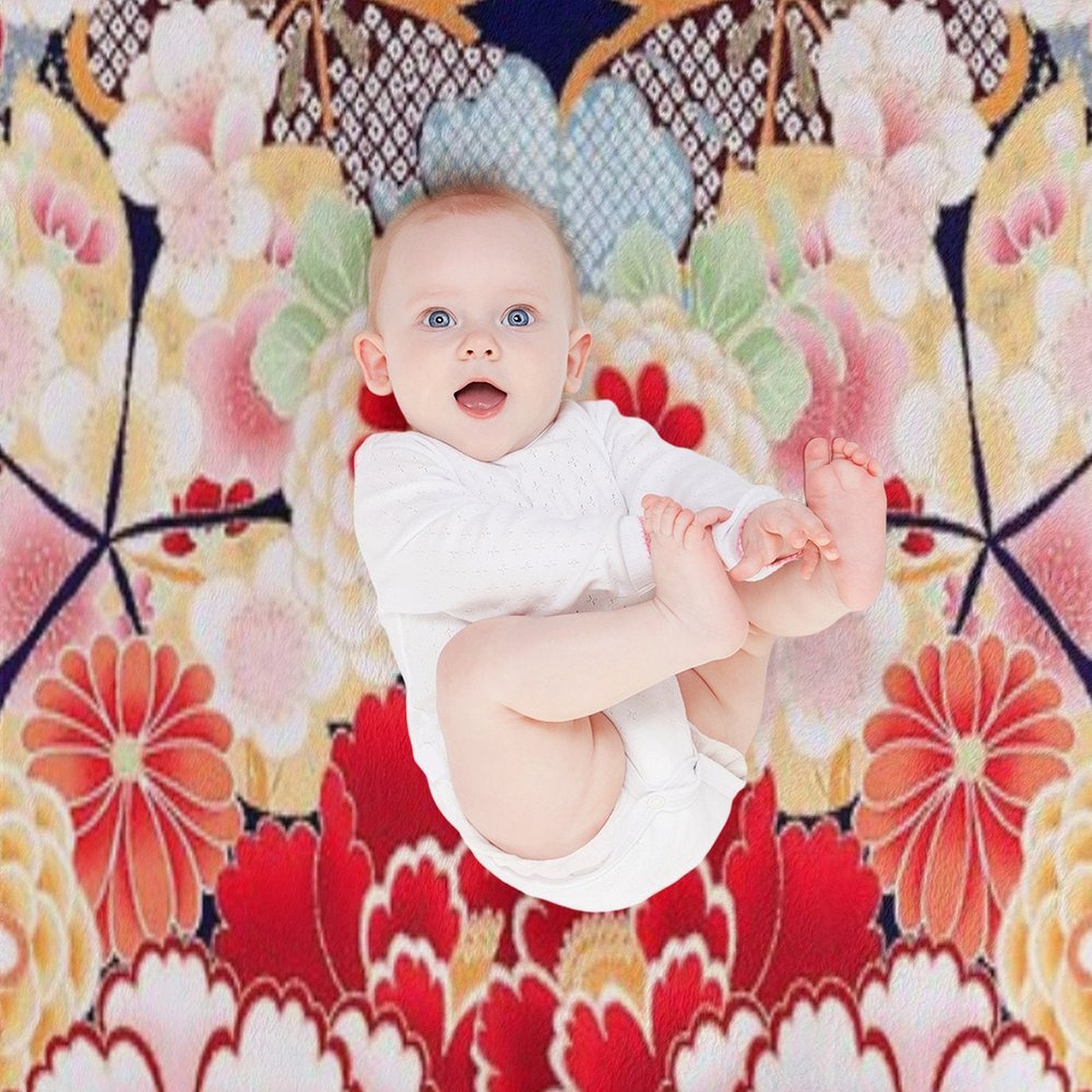 ANTIQUE JAPANESE FLOWERS Pink White Wild Roses Kimono Style Floral Throw Blanket