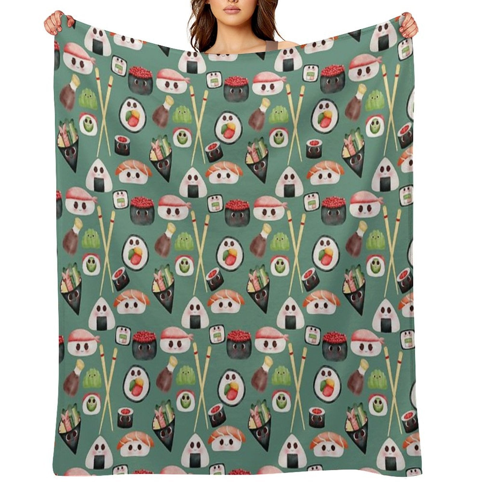 Kawaii Sushi Squad – Cute Japanese Food Illustration Throw Blanket