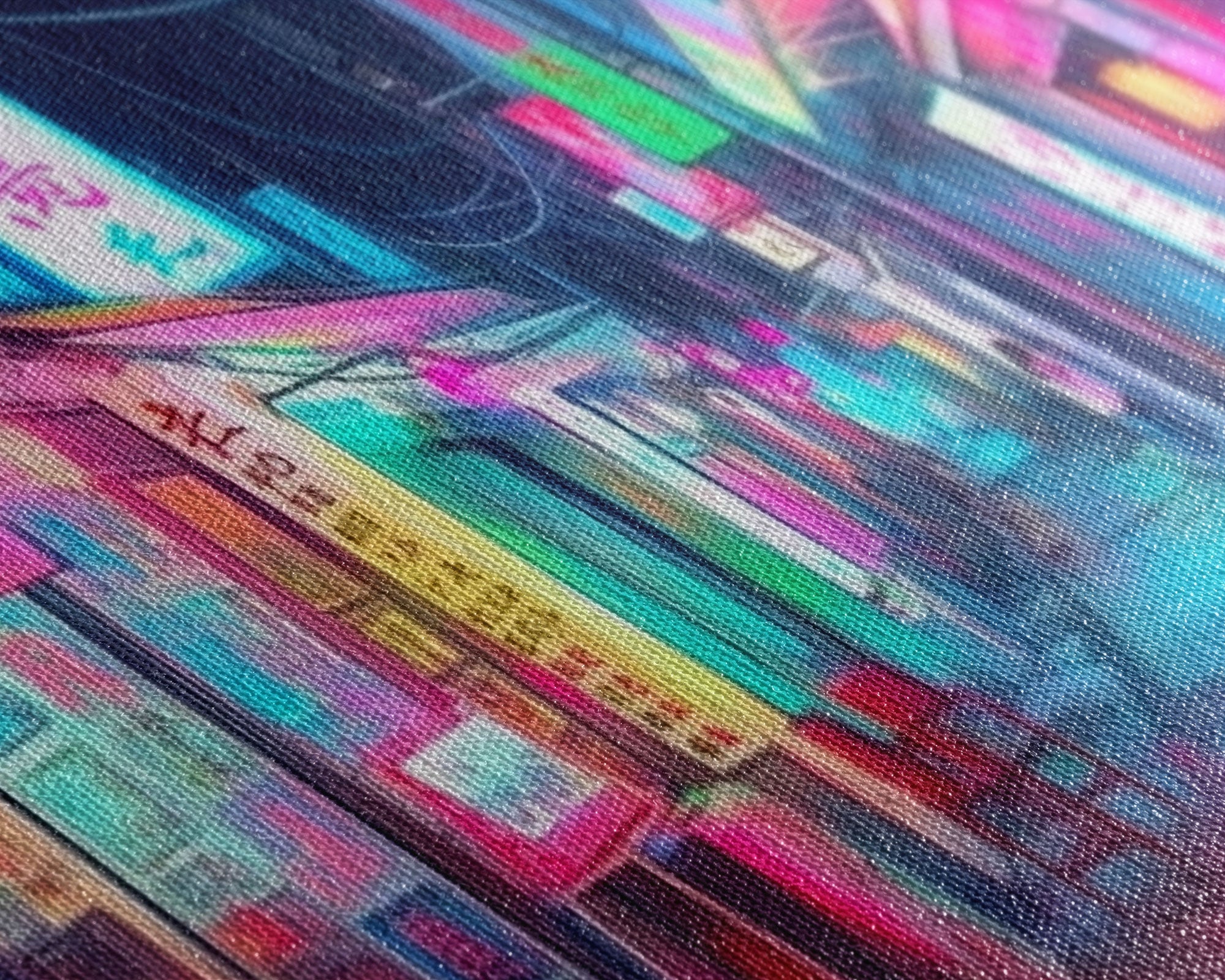 Retro Japanese market Wall art, Framed Canvas Print, Neon Style, Living room decor, Pop Art, Neon colors, Pink colors, Above bed art