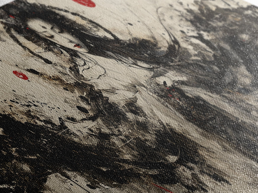 Ethereal Goddess Framed Canvas Print Moody Art Japanese-Style Dark Angels Wall Art Feminine Zen Artwork Rustic Decor