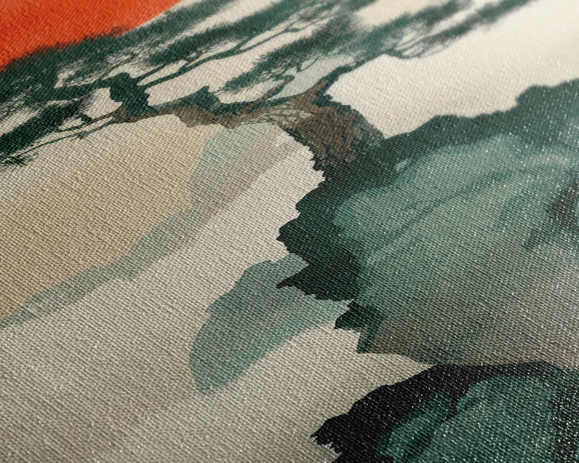 Bonsai Tree Mountain Red Sun Japanese Tall Wall Art Skinny Framed Canvas Print Ukiyo-e Style