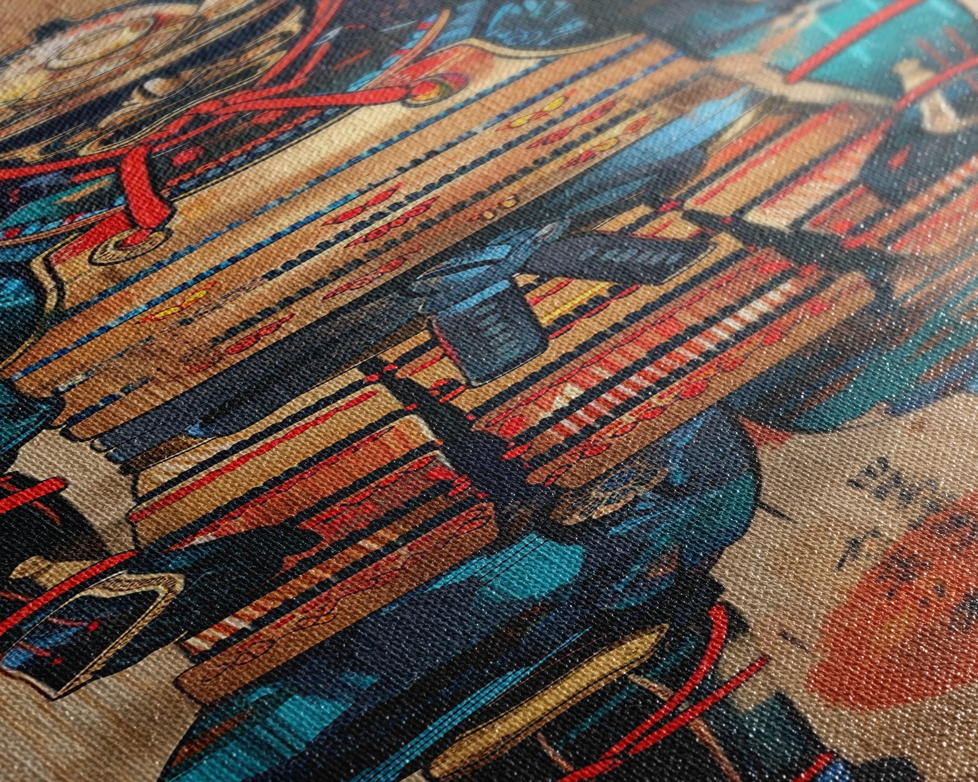 Skinny Art, Tall Art, Samurai Armor Wood Block Print Framed Canvas Print Japanese Style Art Ukiyo-e Art