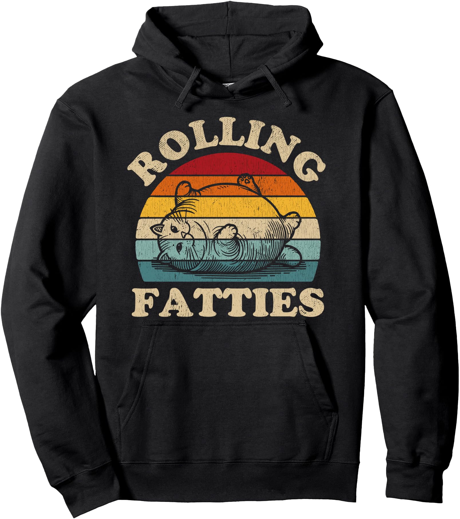 Rolling Fatties Cat Humor Apparel Retro Vintage Fat Cat Pullover Hoodie