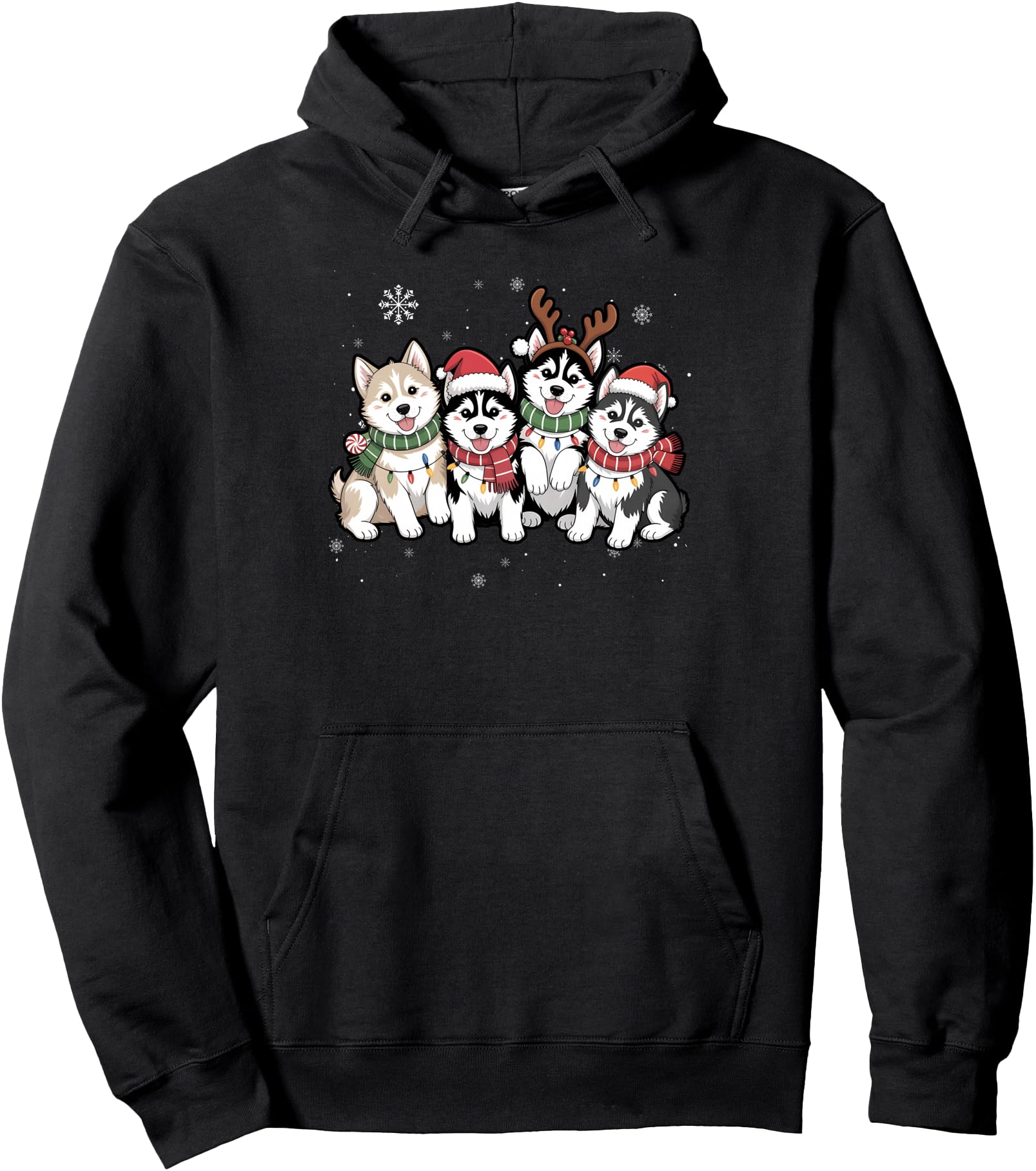 Cute Four Siberian Husky Christmas For Women Men Dog Lover Pullover Hoodie